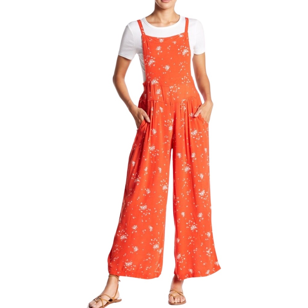Free People Sweet in the Streets Wide Leg Boho Floral Jumpsuit - XS - Orange